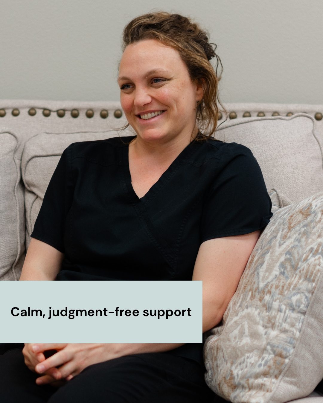 Woman sitting in counselor's office