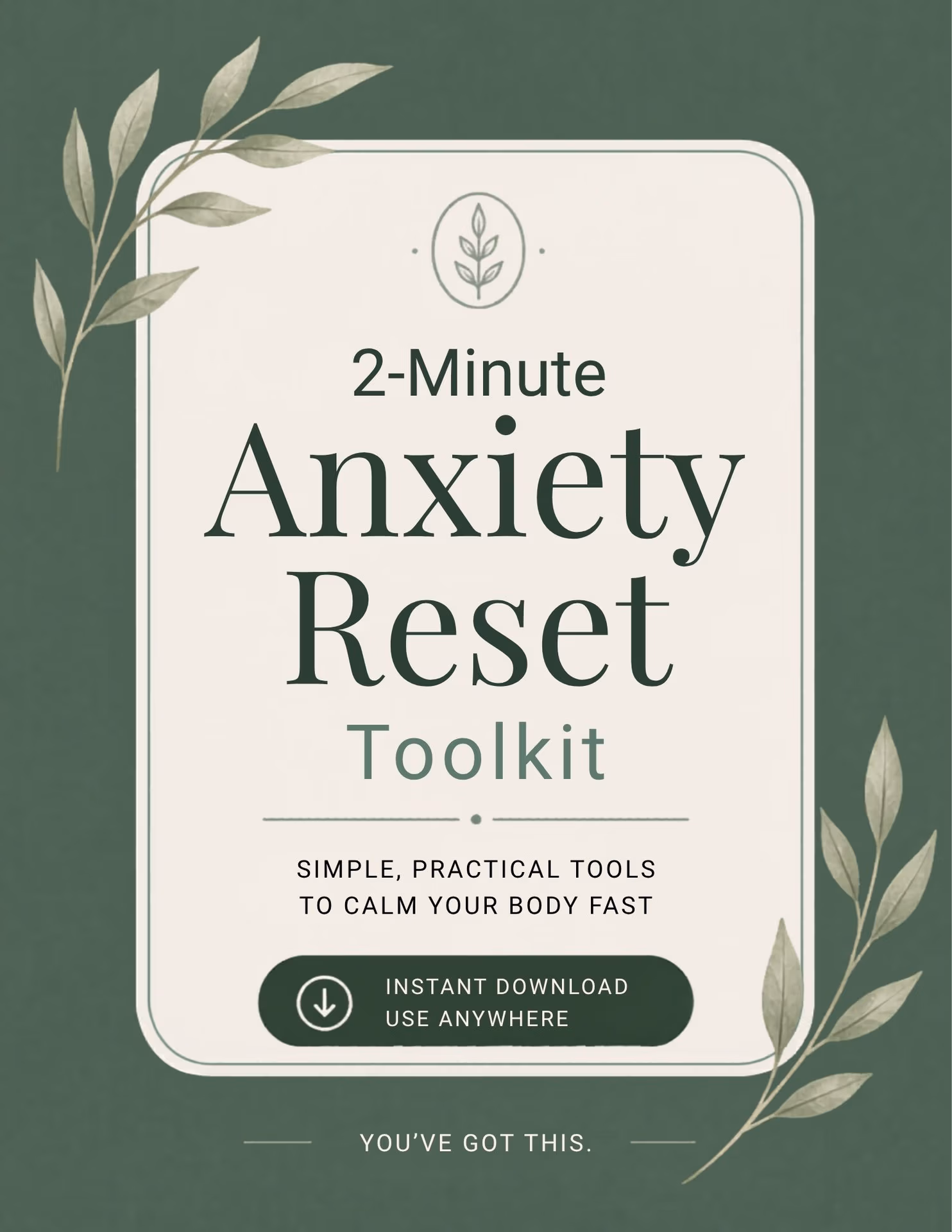 2-Minute Anxiety Reset Toolkit therapy resource cover with practical tools to calm anxiety and regulate the body