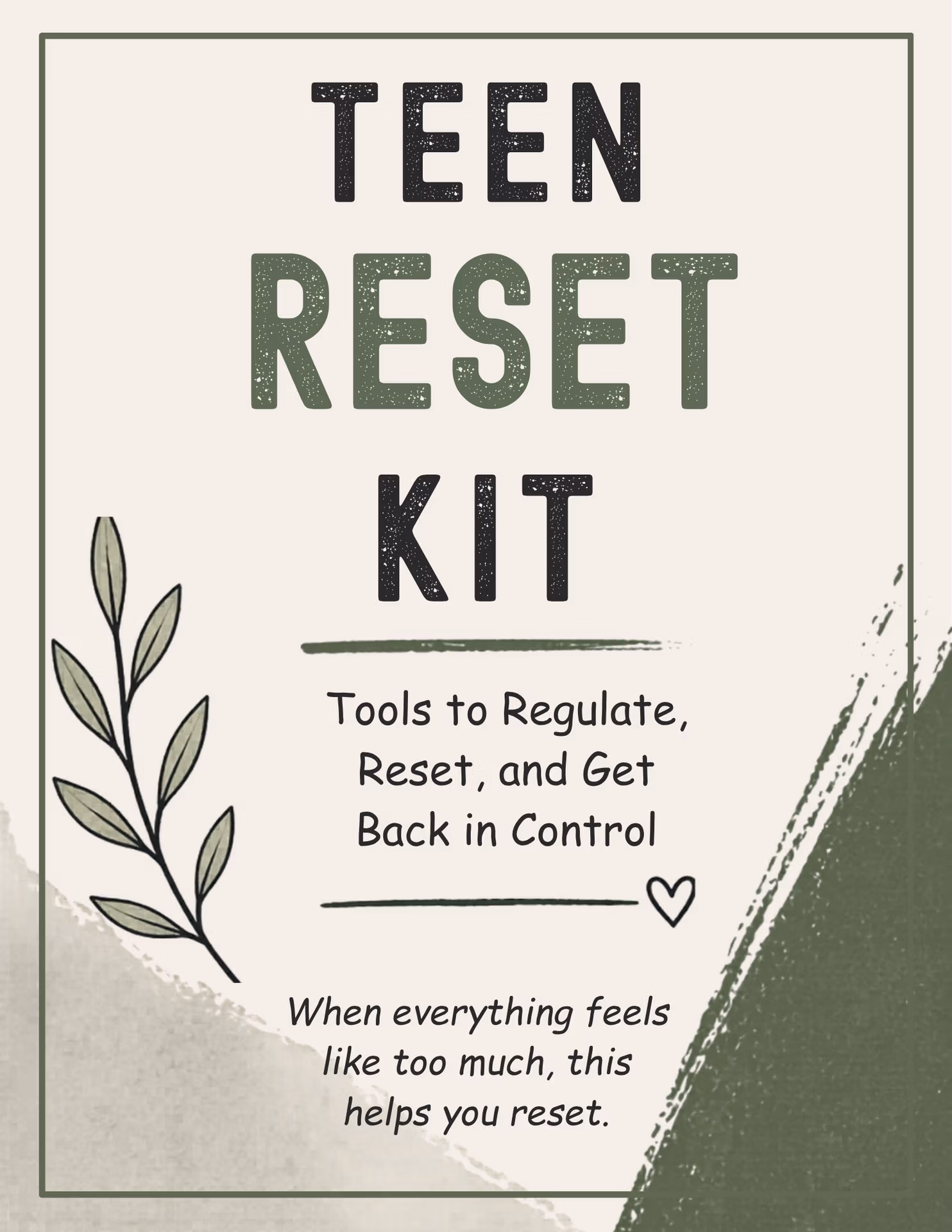 Teen Reset Kit therapy resource cover with tools for teen nervous system regulation, reset, and emotional control